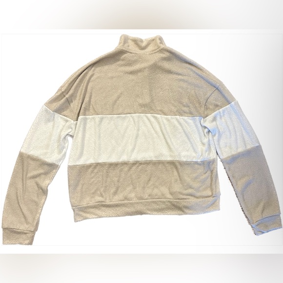 Double Zero Tan and Cream White Half Zip Teddy Sweater Sweatshirt, Size M - Picture 2 of 3